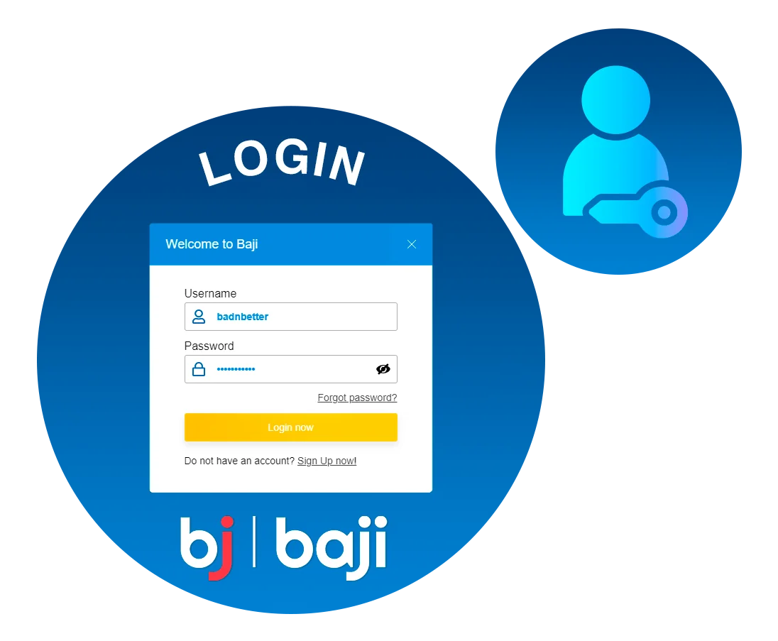 Baji Login Page Screenshot and Icon
