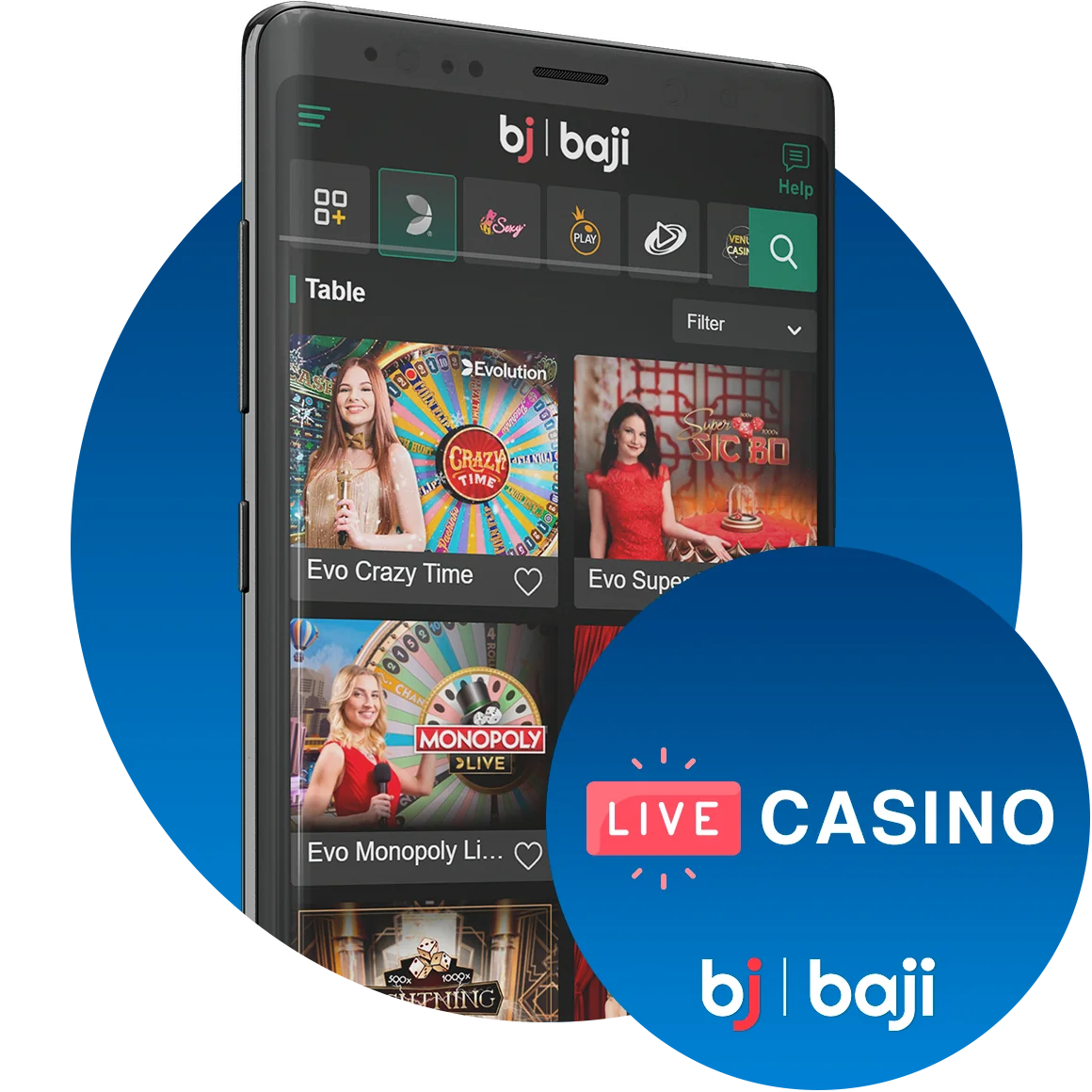 Baji Live Casino Mobile Interface